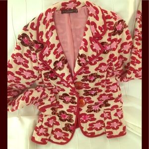 Italian wool floral 2 button sweater blazer